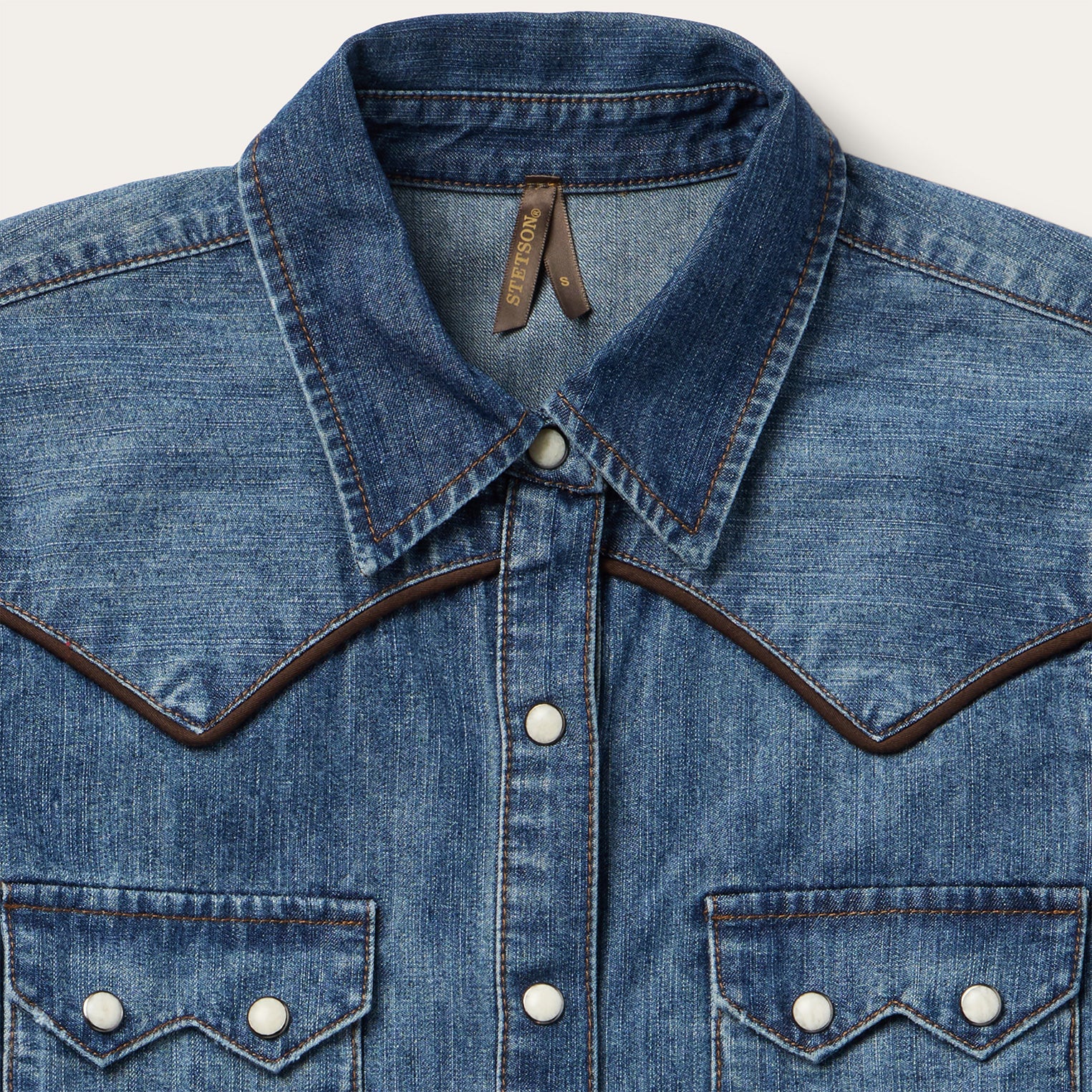 Piped Dark Denim Western Shirt